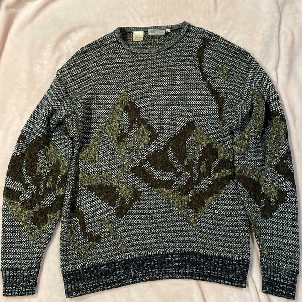 Bugatchi Uomo Black Brown Vintage‎ Knit Wool Blend Sweater Size Large